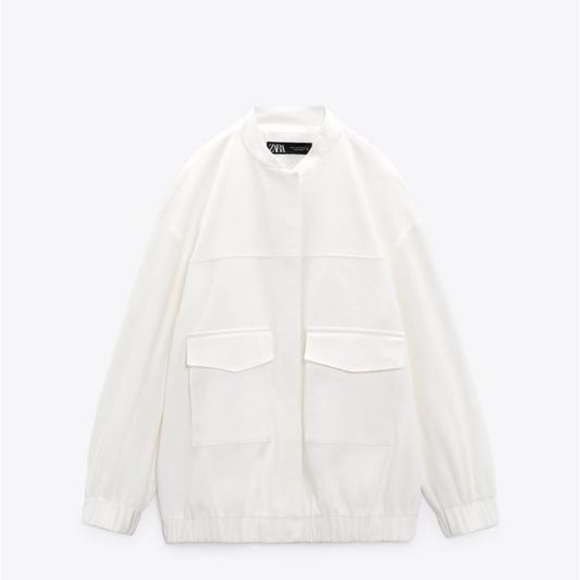 Zara White linen oversized bomber jacket size SMALL - Picture 2 of 14